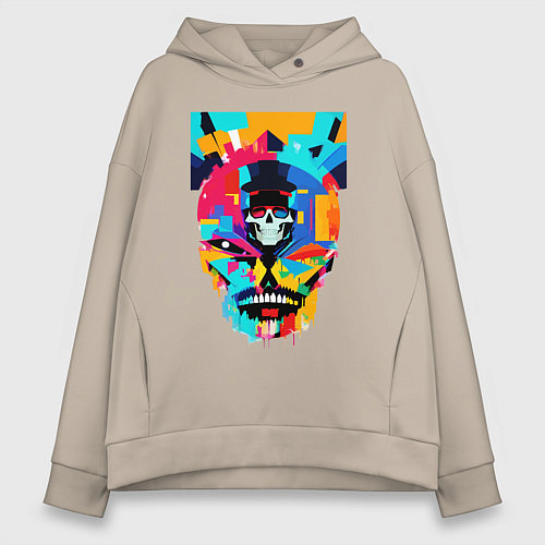 Женское худи оверсайз Funny skull - pop art / Миндальный – фото 1