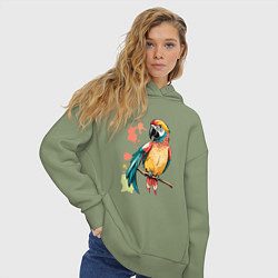 Толстовка оверсайз женская Попугай в брызгах краски, цвет: авокадо — фото 2