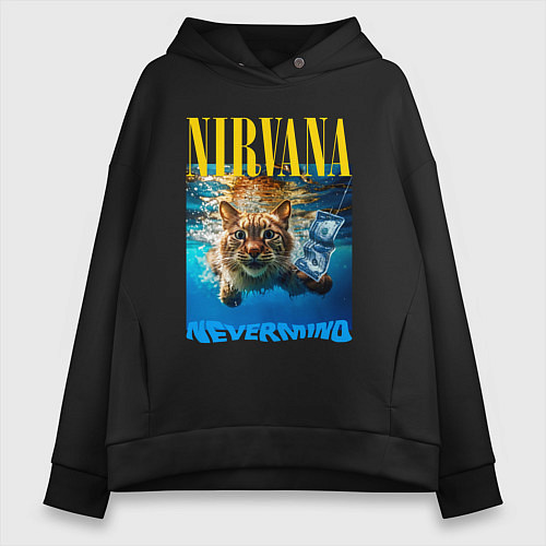 Женское худи оверсайз Кот Нирвана / Черный – фото 1