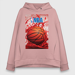 Толстовка оверсайз женская Баскетбольный мяч nba, цвет: пыльно-розовый