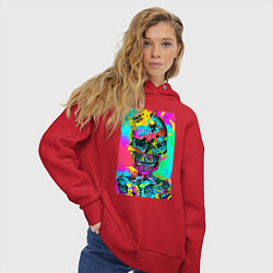 Толстовка оверсайз женская Cool skull - pop art - vogue, цвет: красный — фото 2