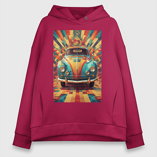 Женское худи оверсайз Ретро машина в ярких цветах / Маджента – фото 1