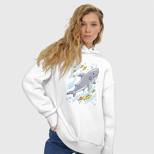 Женское худи оверсайз Приключения акулы / Белый – фото 3