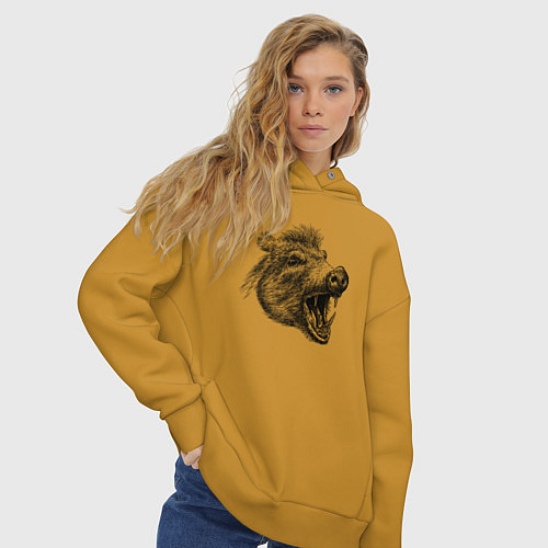 Женское худи оверсайз Кабан рычит / Горчичный – фото 3
