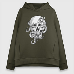 Толстовка оверсайз женская Skull octopus, цвет: хаки