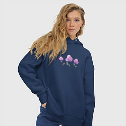 Толстовка оверсайз женская Акварельные сиреневые цветы, цвет: тёмно-синий — фото 2