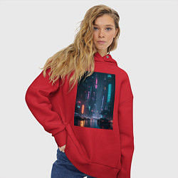 Толстовка оверсайз женская Cyberpank, цвет: красный — фото 2