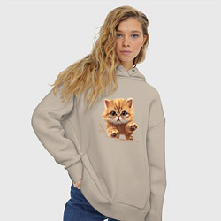 Толстовка оверсайз женская Рыжий бегущий котик, цвет: миндальный — фото 2