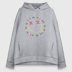 Толстовка оверсайз женская Nirvana - floral logo, цвет: меланж