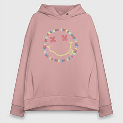 Толстовка оверсайз женская Nirvana - floral logo, цвет: пыльно-розовый