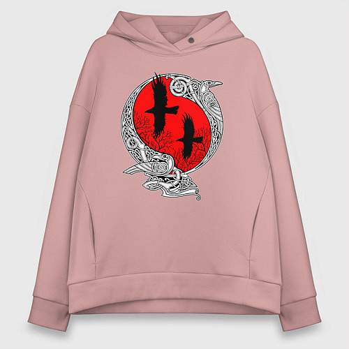 Женское худи оверсайз Вороны Одина - кельтский узор / Пыльно-розовый – фото 1