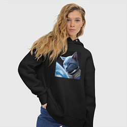 Толстовка оверсайз женская Котик космонавт blue, цвет: черный — фото 2