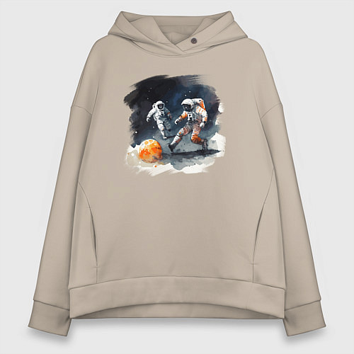 Женское худи оверсайз Космические футболисты / Миндальный – фото 1