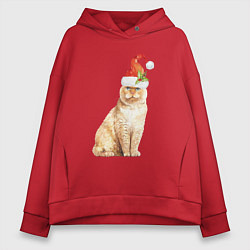 Толстовка оверсайз женская Рыжий пушистый кот, цвет: красный