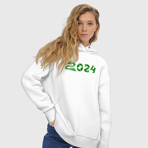 Женское худи оверсайз Зеленый дракон 2024 деревянный / Белый – фото 3