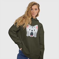 Толстовка оверсайз женская Серый котёнок в шоке, цвет: хаки — фото 2