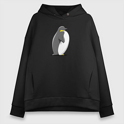 Толстовка оверсайз женская Мультяшный пингвин сбоку, цвет: черный