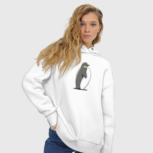 Женское худи оверсайз Мультяшный пингвин сбоку / Белый – фото 3