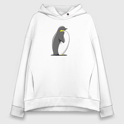 Толстовка оверсайз женская Мультяшный пингвин сбоку, цвет: белый