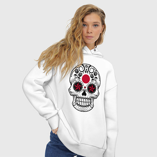 Женское худи оверсайз Japan skull / Белый – фото 3