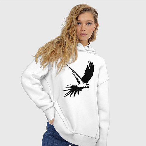 Женское худи оверсайз Попугай летит трафарет / Белый – фото 3