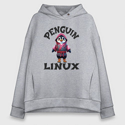 Толстовка оверсайз женская Система линукс пингвин в кимоно, цвет: меланж