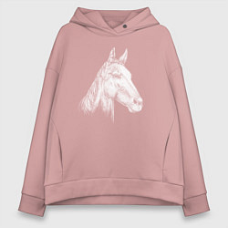 Толстовка оверсайз женская Голова белой лошади, цвет: пыльно-розовый