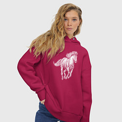 Толстовка оверсайз женская Белая лошадь скачет, цвет: маджента — фото 2