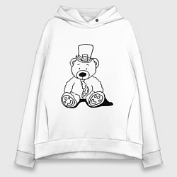 Толстовка оверсайз женская Плюшевый мишка лепрекон - раскраска, цвет: белый