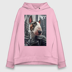 Толстовка оверсайз женская Dude bull terrier in New York - ai art, цвет: светло-розовый