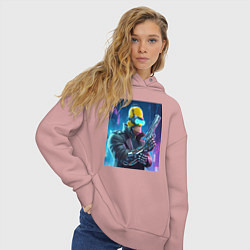 Толстовка оверсайз женская Homer Simpson with a gun - cyberpunk - ai art, цвет: пыльно-розовый — фото 2