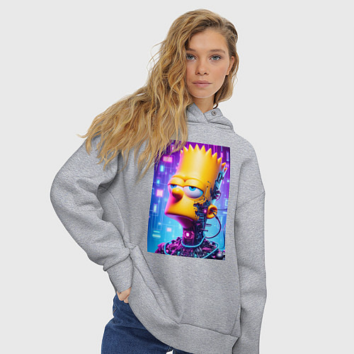 Женское худи оверсайз Cyber Bart Simpson - ai art / Меланж – фото 3