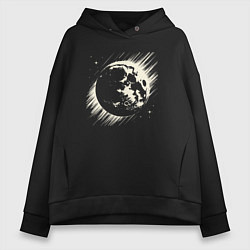 Толстовка оверсайз женская Луна в космосе, цвет: черный