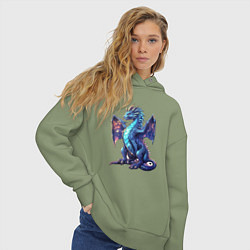 Толстовка оверсайз женская Синий новогодний дракон, цвет: авокадо — фото 2