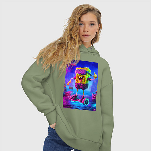 Женское худи оверсайз Sponge Bob on a gyro scooter - ai art / Авокадо – фото 3