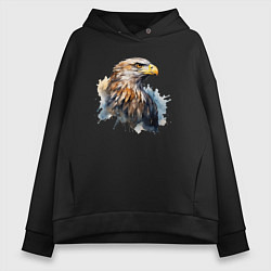 Толстовка оверсайз женская Акварельный орел в брызгах краски, цвет: черный