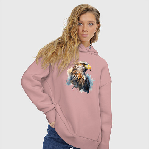 Женское худи оверсайз Акварельный орел в брызгах краски / Пыльно-розовый – фото 3
