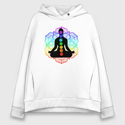Толстовка оверсайз женская Символ йоги - символы чакры, цвет: белый