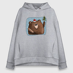 Толстовка оверсайз женская Медведь и елка, цвет: меланж