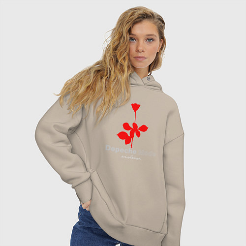 Женское худи оверсайз Depeche Mode - Violator rose logo / Миндальный – фото 3