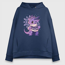 Толстовка оверсайз женская Фиолетовый дракон в свитере, цвет: тёмно-синий