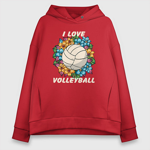 Женское худи оверсайз I love volleyball / Красный – фото 1