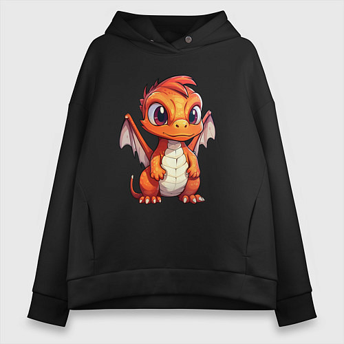 Женское худи оверсайз Милый маленький новогодний дракон 2024 / Черный – фото 1