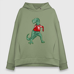 Женское худи оверсайз Динозавр в новогоднем свитере