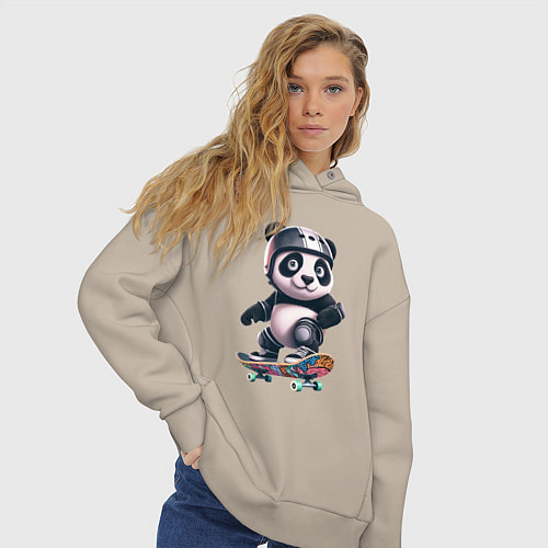 Женское худи оверсайз Cool panda on a skateboard - extreme / Миндальный – фото 3