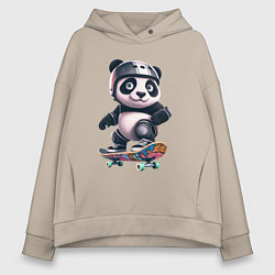 Толстовка оверсайз женская Cool panda on a skateboard - extreme, цвет: миндальный
