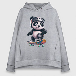 Толстовка оверсайз женская Cool panda on a skateboard - extreme, цвет: меланж