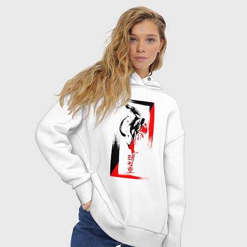 Женское худи оверсайз Боевые искуства black and red / Белый – фото 3