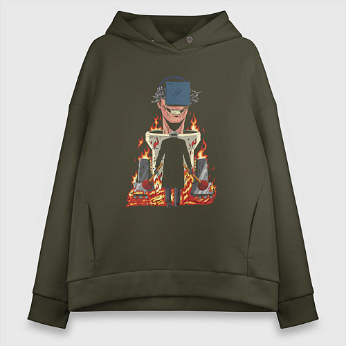 Женское худи оверсайз Камерамен против Скибиди туалета / Хаки – фото 1