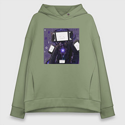 Толстовка оверсайз женская Funny Titan TV Man, цвет: авокадо